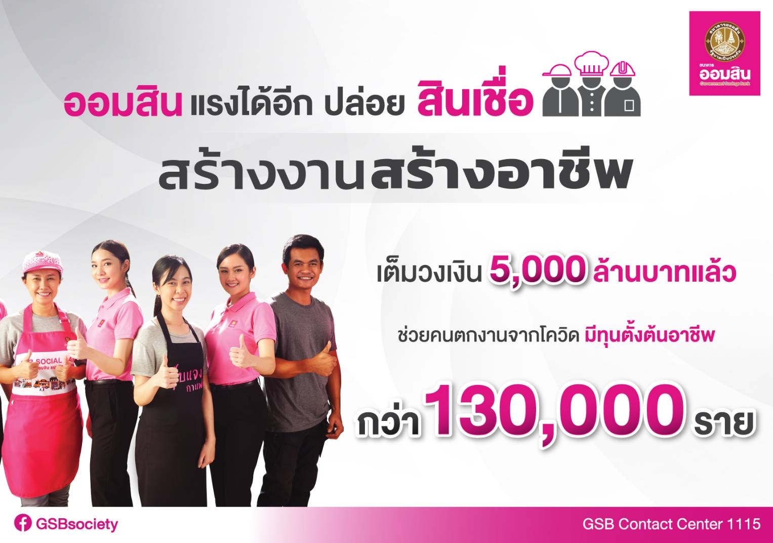 ออมสิน ปลื้มสินเชื่อสร้างงานสร้างอาชีพ ปล่อยเต็มวงเงินแล้ว 5,000 ล้านบาท