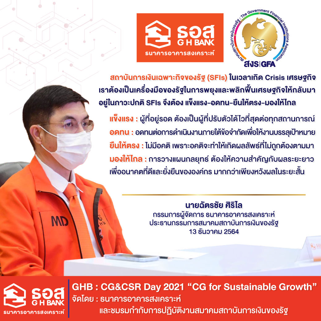 ธอส. ร่วมกับ ชมรมกำกับการปฏิบัติงาน สมาคมสถาบันการเงินของรัฐ จัดงานGHB &CSR Day