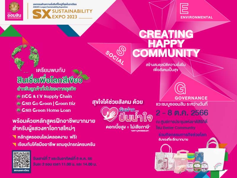 ออมสินร่วมสนับสนุนหลัก จัดงาน “Sustainability Expo 2023” 2-8 ต.ค.นี้ ศูนย์ฯ สิริกิติ์