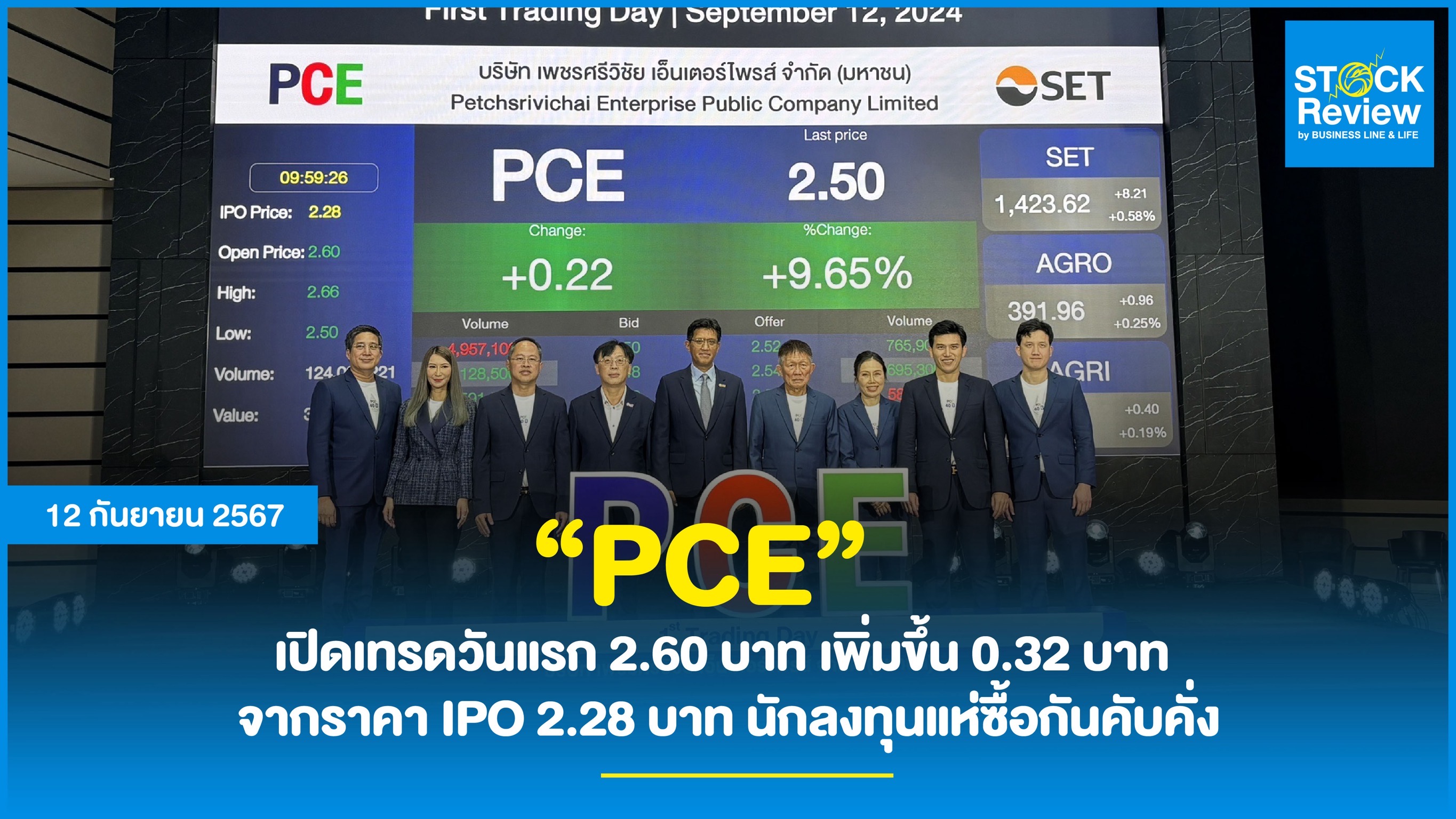 PCE เปิดเทรดวันแรก 2.60 บาท เพิ่มขึ้น 0.32 บาท จากราคา IPO 2.28 บาท นักลงทุนแห่ซื้อกันคับคั่ง