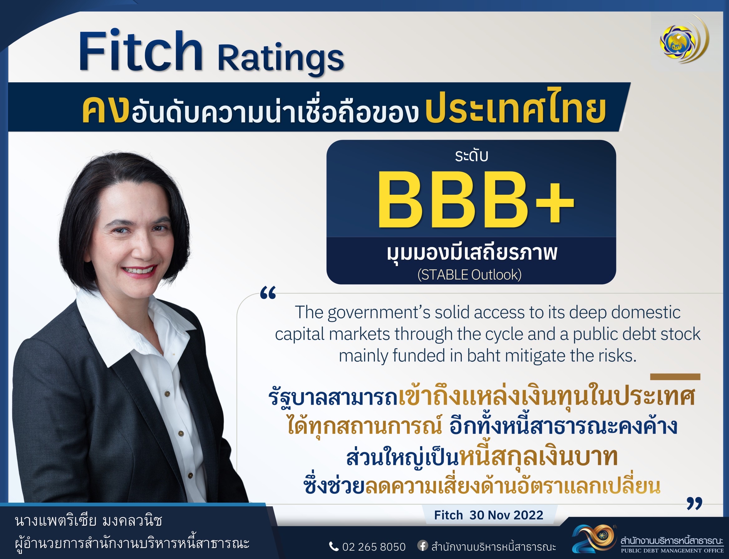 Fitch Ratings คงอันดับความน่าเชื่อถือของประเทศไทย BBB+