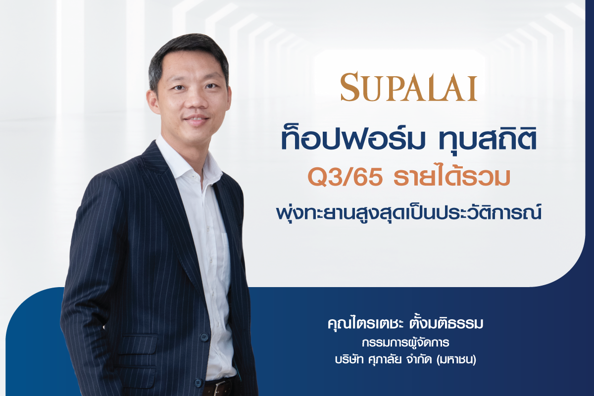 ศุภาลัยท็อปฟอร์ม ทุบสถิติ Q3 รายได้รวม พุ่งทะยานสูงสุดเป็นประวัติการณ์