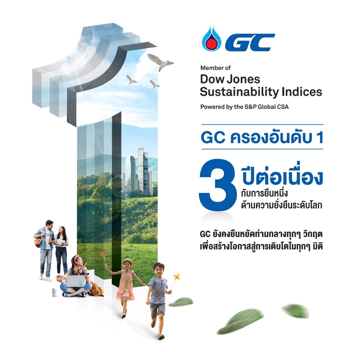 GC บริษัทปิโตรเคมีแรกของไทยติดอันดับ 1 ของโลกจาก DJSI   ต่อเนื่อง 3 ปีซ้อนในกลุ่มธุรกิจเคมีภัณฑ์ พร้อมเดินหน้าสู่องค์กร Net Zero