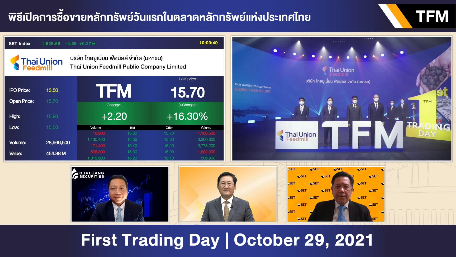 “TFM “เริ่มซื้อขายในตลาดหลักทรัพย์ฯ วันแรก