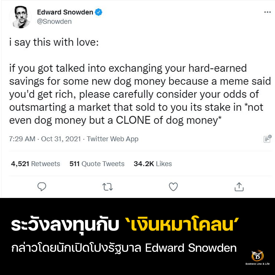 Edward Snowden  เตือน ระวังในการลงทุนกับ Shiba Inu