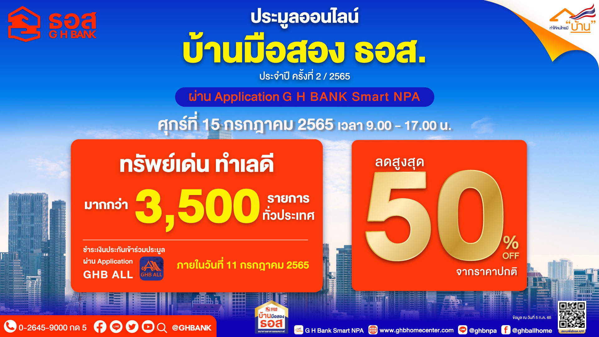 ธอส.เปิดประมูลออนไลน์บ้านมือสอง ประจำปี ครั้งที่ 2/65 เริ่ม 15 ก.ค.นี้