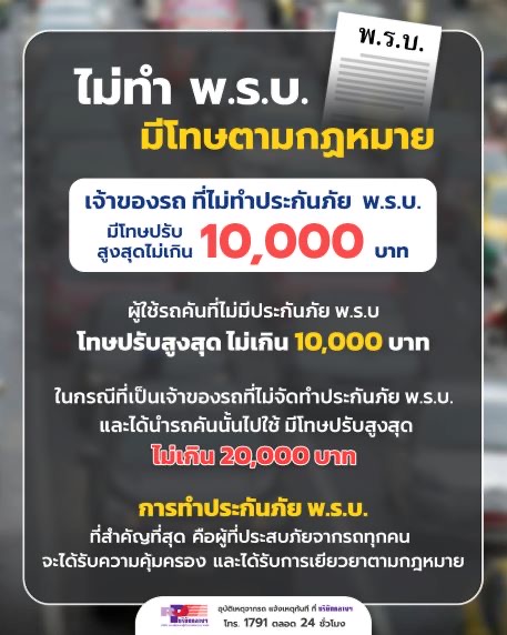 เตือนผู้ใช้รถใช้ถนนหากนำรถที่ไม่มี ประกันภัย พ.ร.บ.มาใช้  มีความผิดตามกฎหมาย