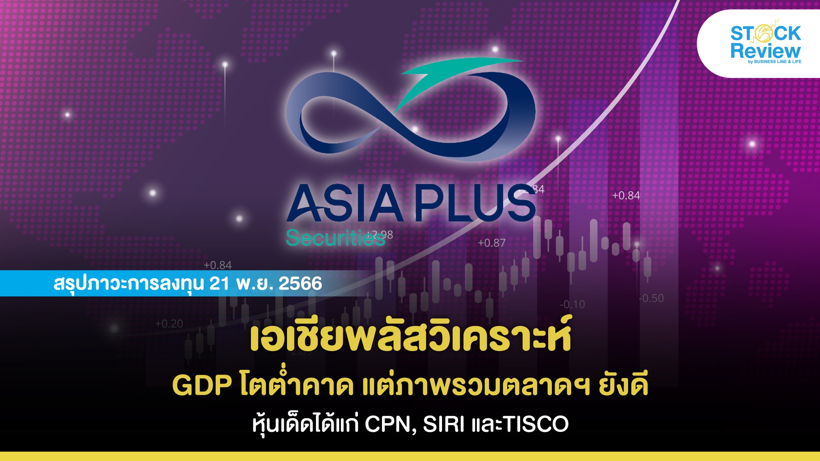 เอเชียพลัสวิเคราะห์ GDP โตต่ำคาด แต่ภาพรวมตลาดฯ ยังดี หุ้นเด็ดได้แก่ CPN, SIRI และTISCO