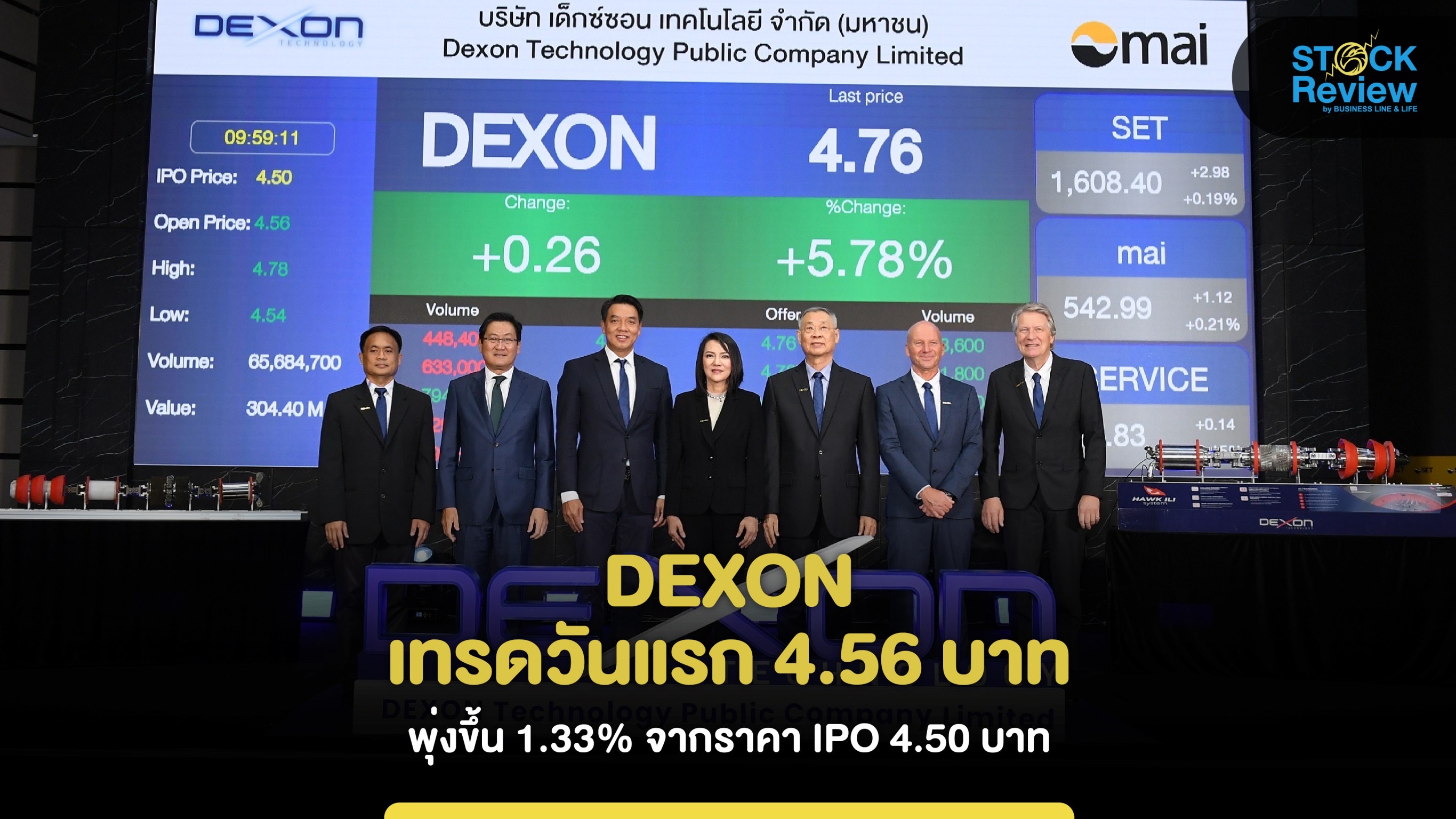 DEXON เทรดวันแรก 4.56 บาท พุ่งขึ้น 1.33% จากราคา IPO 4.50 บาท