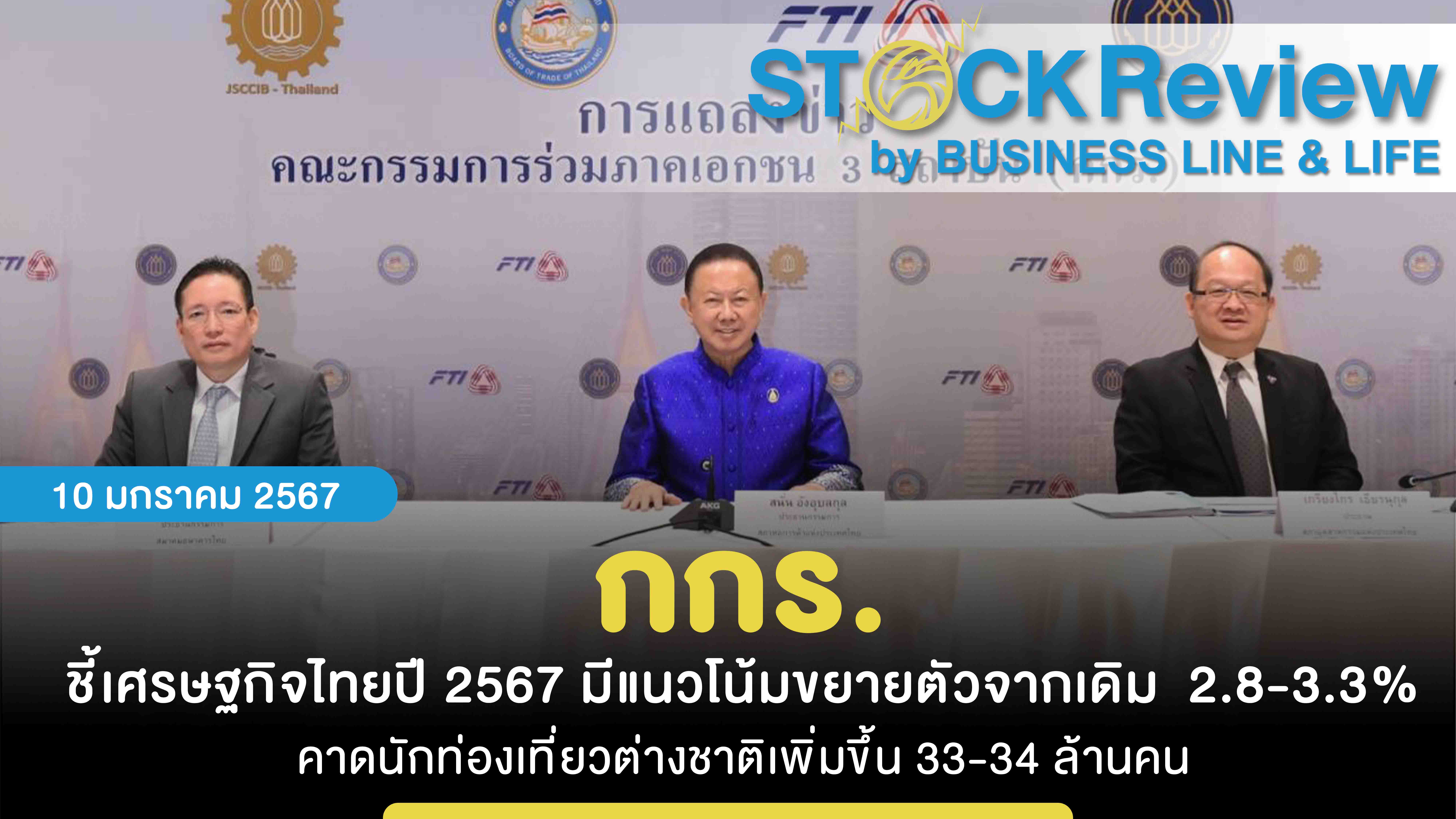 กกร. ชี้เศรษฐกิจไทยปี 2567 มีแนวโน้มขยายตัวจากเดิม  2.8-3.3% คาดนักท่องเที่ยวต่างชาติเพิ่มขึ้น 33-34 ล้านคน