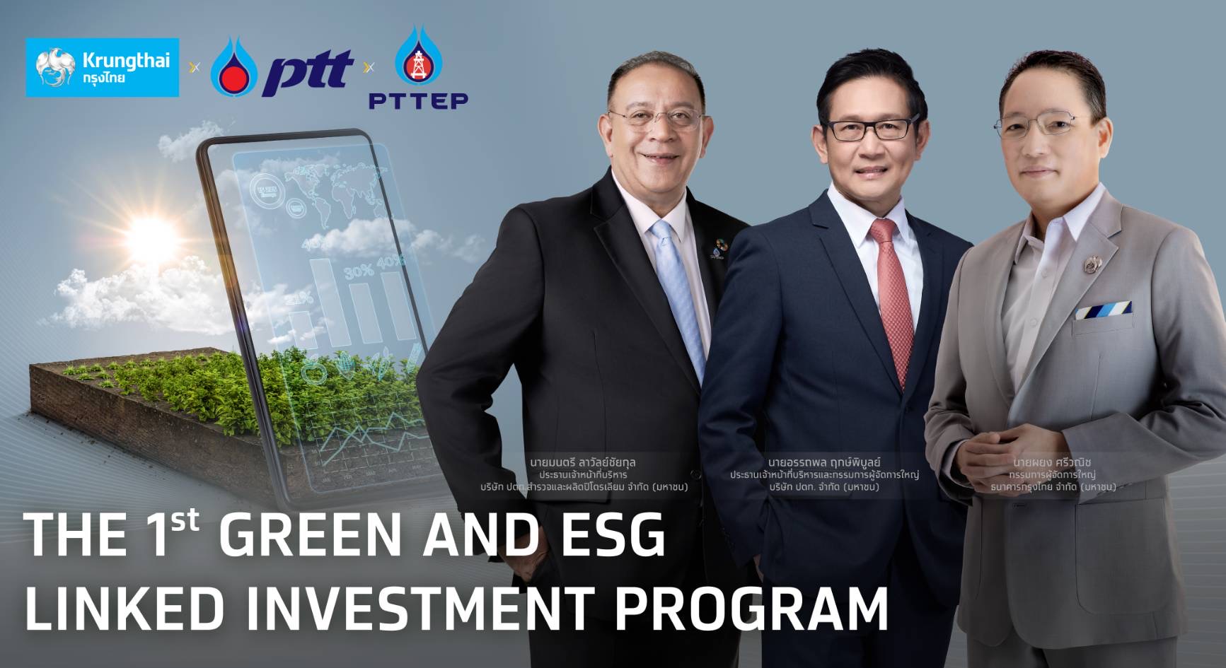 “กรุงไทย” เปิดตัวเงินฝากสีเขียวมาตรฐานสากล นำร่องโครงการบริหารสภาพคล่องเชื่อมโยงเป้าหมาย ESG กับ “ปตท. และ ปตท.สผ.” ครั้งแรกในไทย