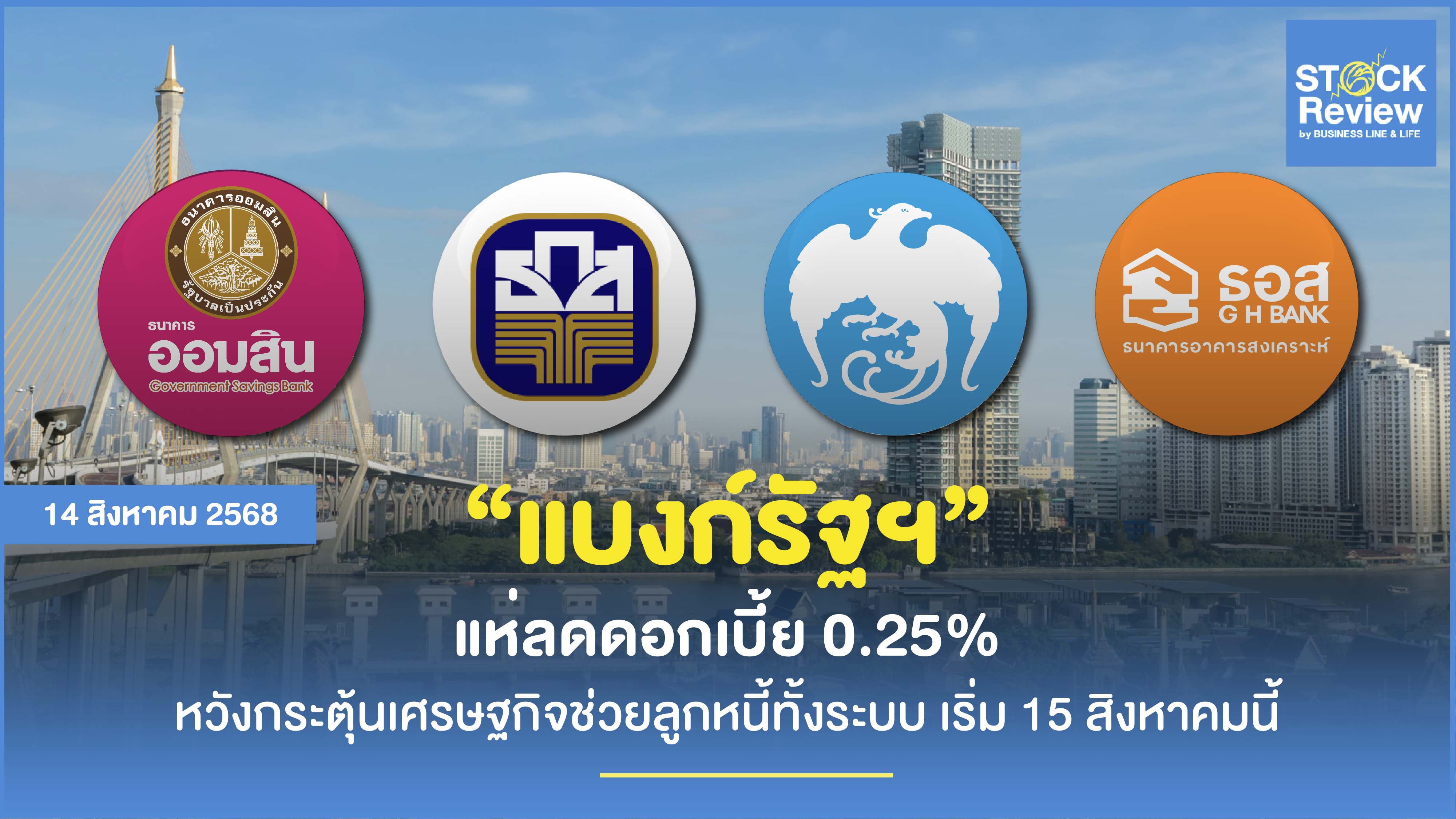 แบงก์รัฐฯ แห่ลดดอกเบี้ย 0.25% หวังกระตุ้นเศรษฐกิจช่วยลูกหนี้ทั้งระบบ เริ่ม 15 สิงหาคมนี้